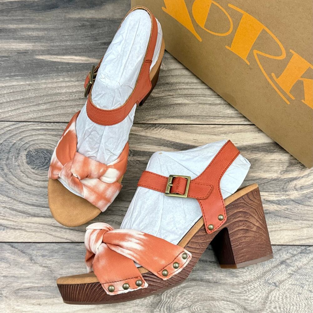 NIB Korks Kork Ease Natalia 9M Knot Clog Sandal Red Cayenne PU Tie Dye Combo